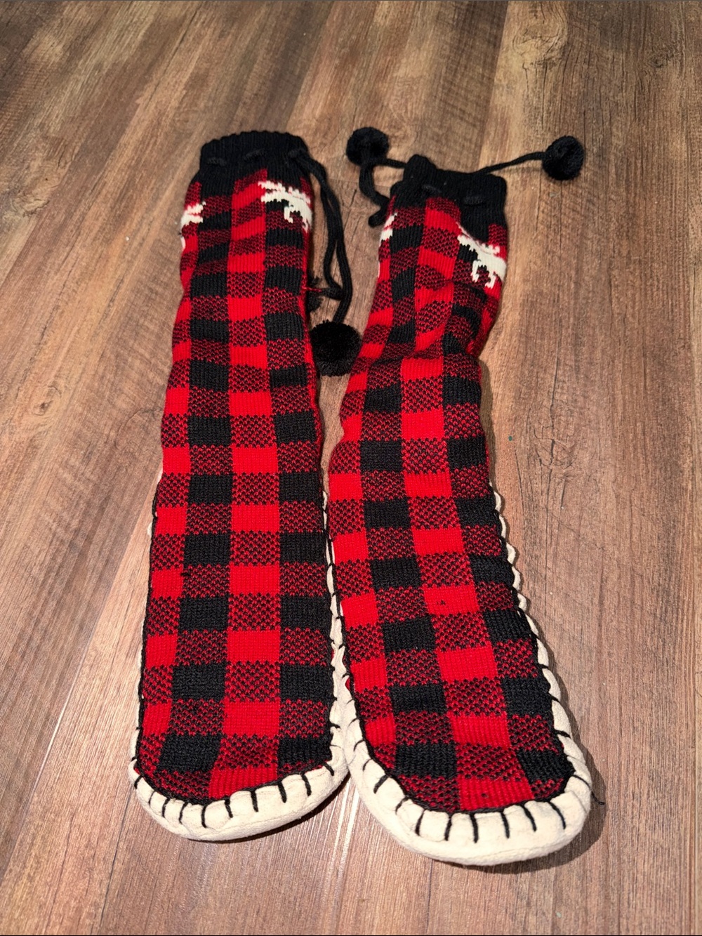 Lazy one moose buffalo plaid slipper socks one size fits all